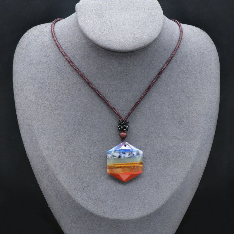 Pandantiv 7 Chakre, in forma de hexagon, cu snur reglabil