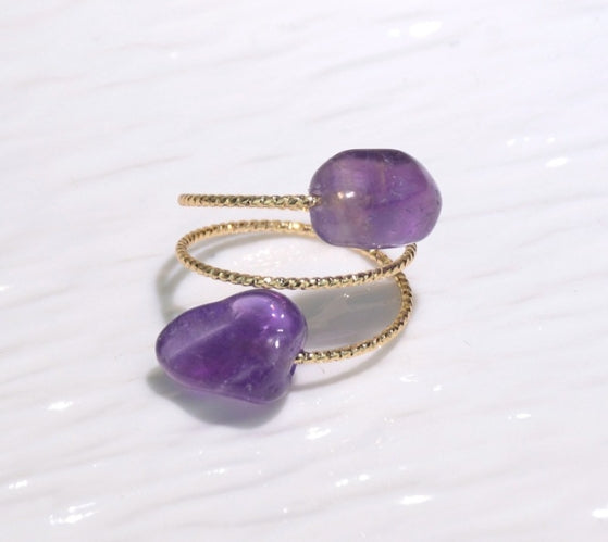 inel cu 2 pietre din ametist natural
