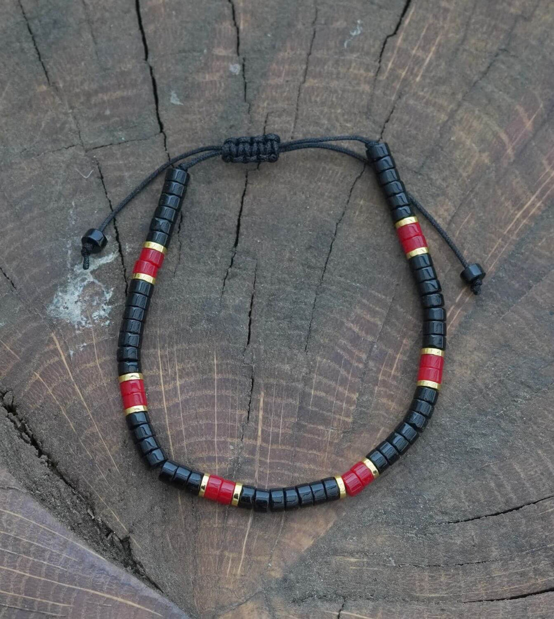 Bratara Reglabila cu Onix Negru si Agat Rosu