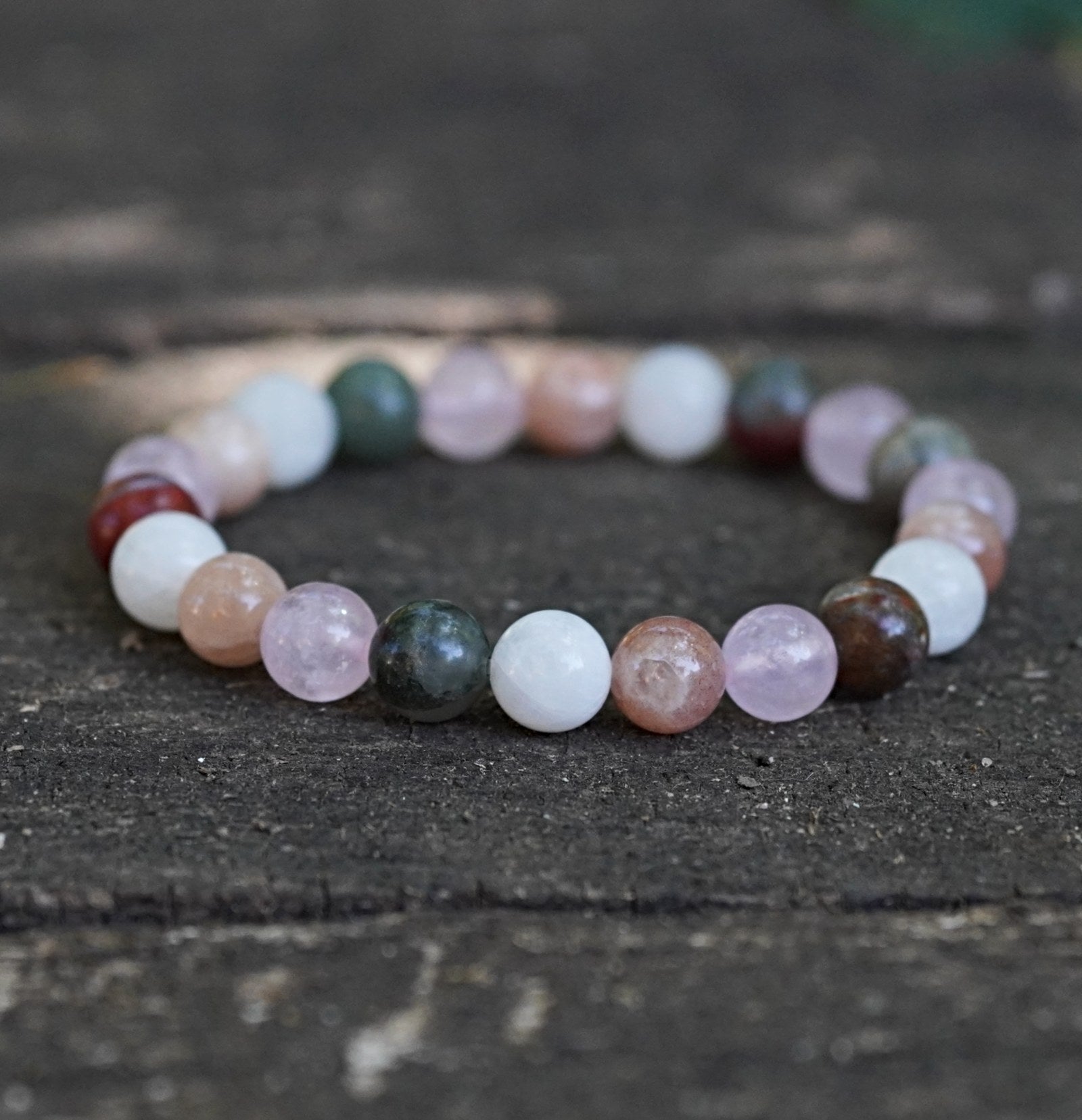 bratara zodia balanta cu margele de 8 mm de Piatra Soarelui, Piatra Lunii, Cuarț Roz și Piatra Sângelui (Heliotrop)