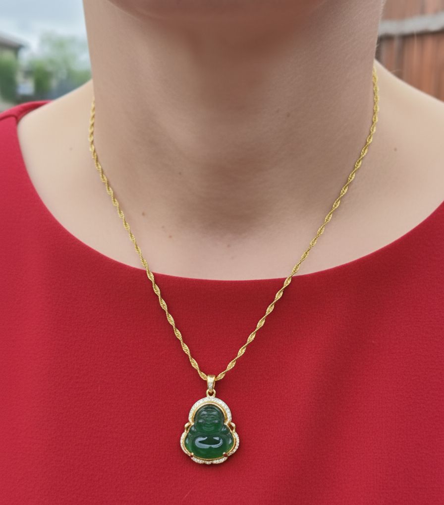 Lantic cu Pandantiv Buddha din Calcedonie Verde