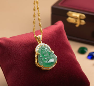 Lantic cu Pandantiv Buddha din Calcedonie Verde