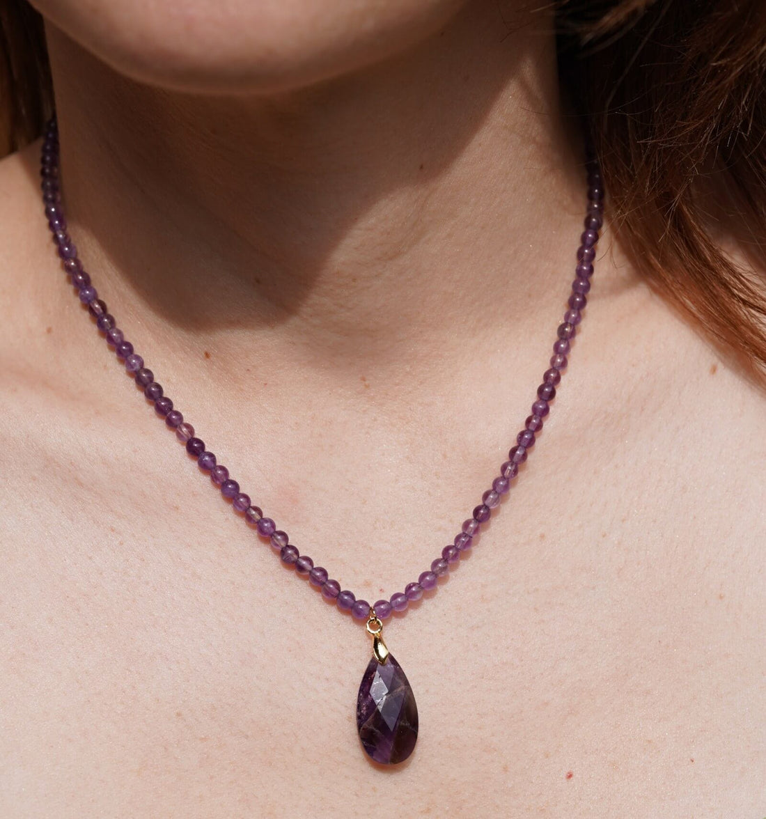 colier ametist 4 mm cu pandantiv