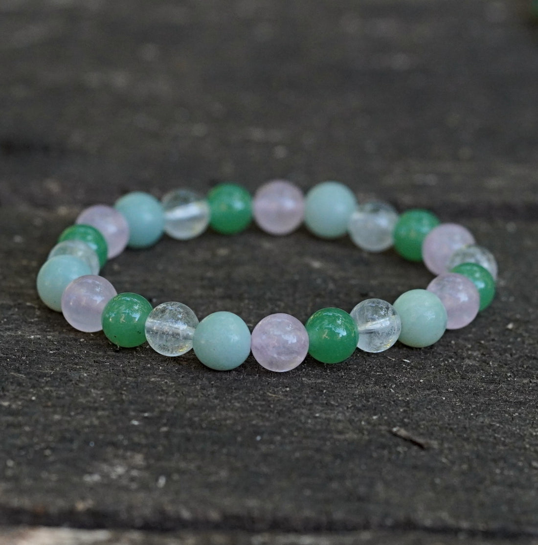 bratara zodia fecioara cu cristale de 8mm de Amazonit, Cuarț Transparent, Aventurin Verde și Cuarț Roz