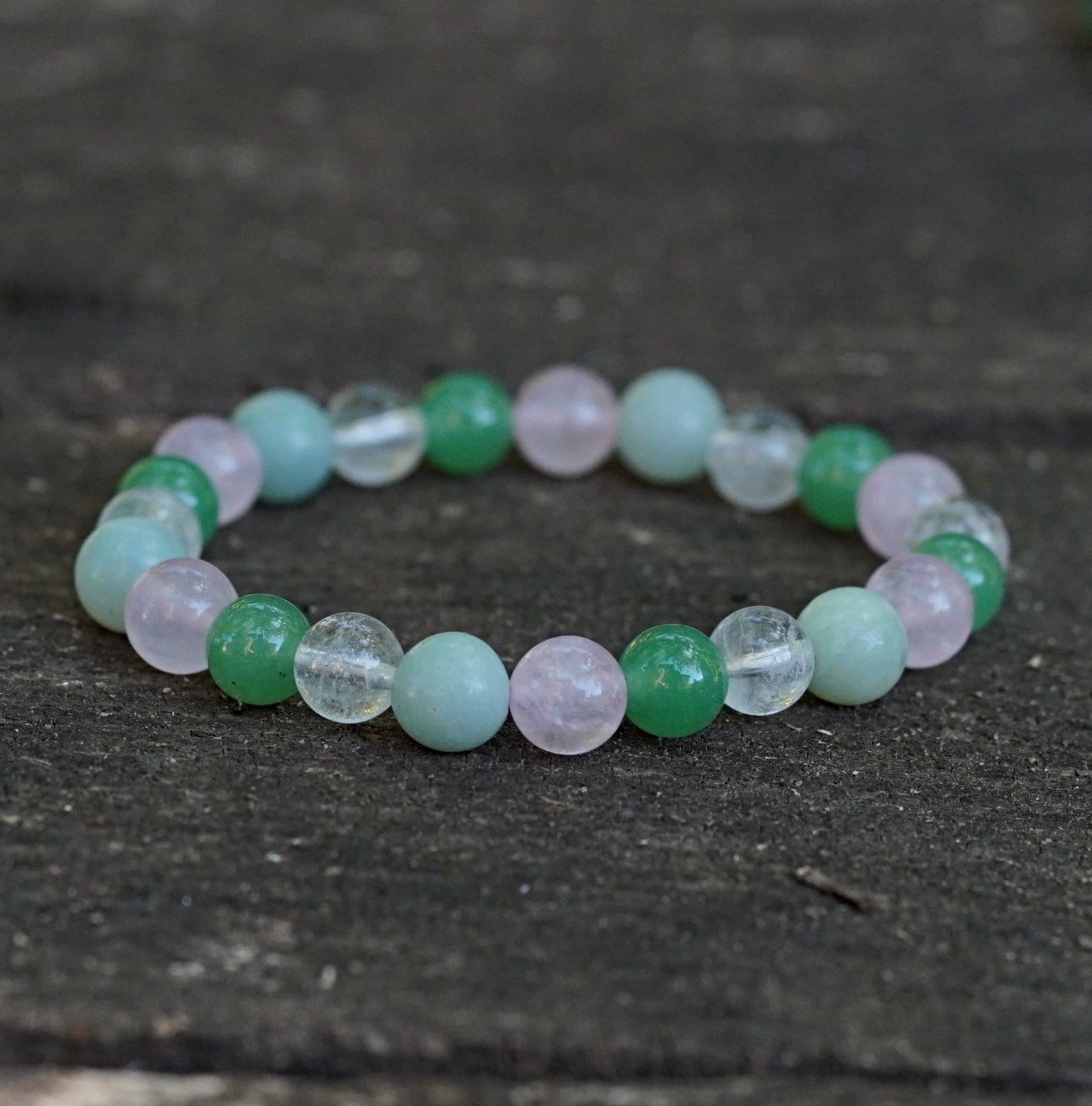 bratara zodia fecioara cu cristale de 8mm de Amazonit, Cuarț Transparent, Aventurin Verde și Cuarț Roz