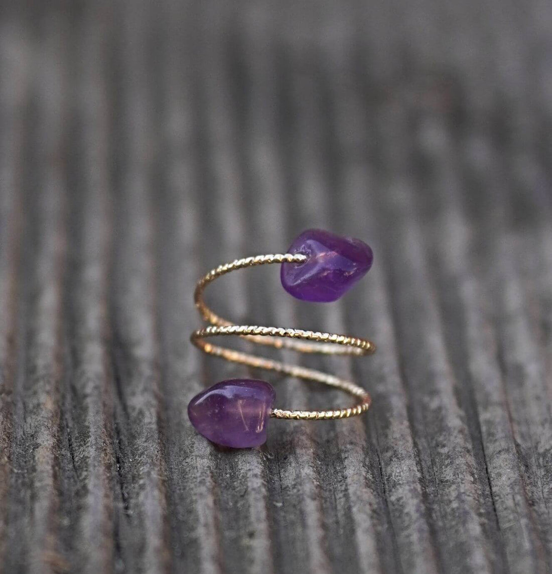 inel cu 2 pietre din ametist natural