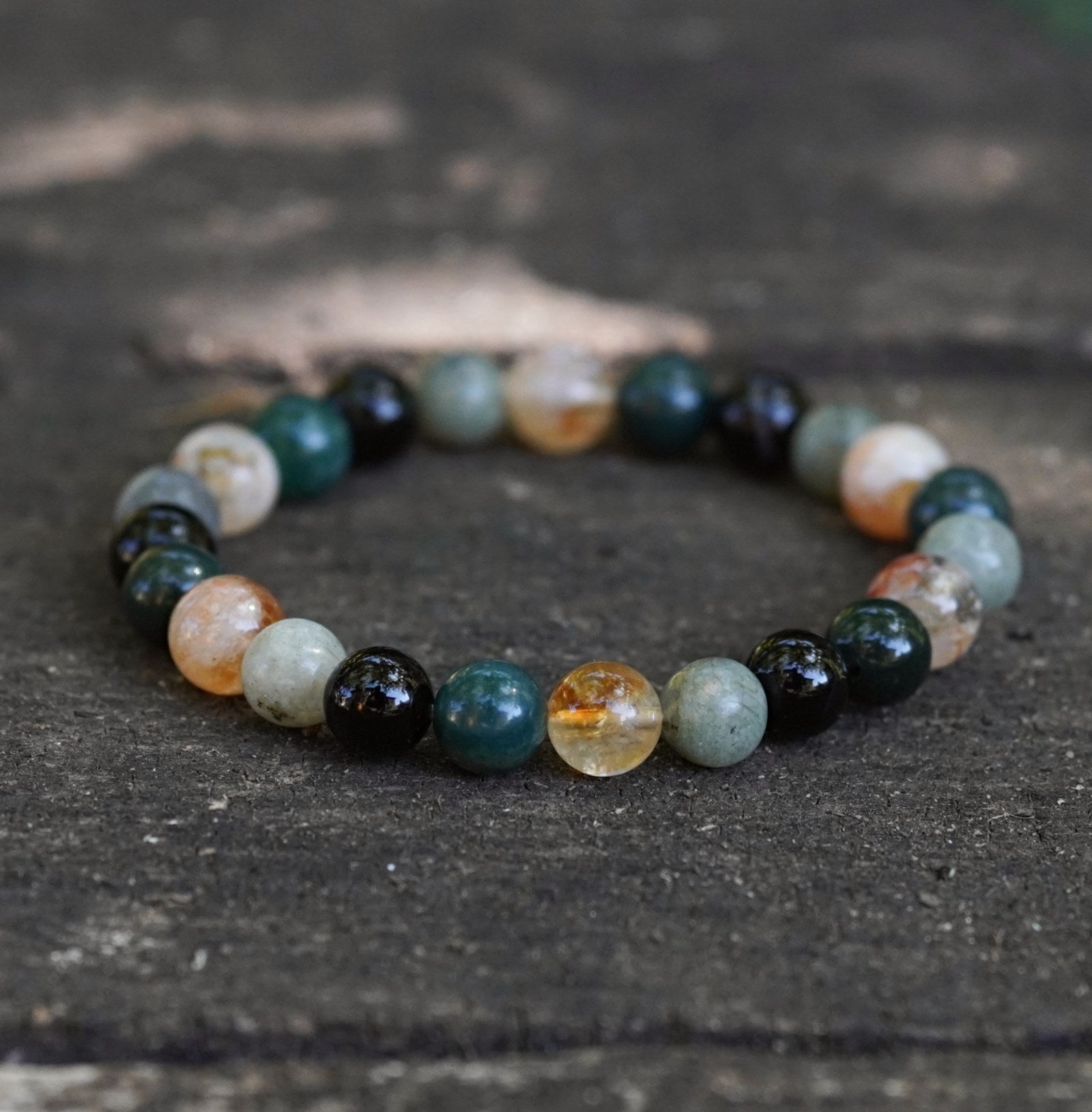 bratara zodia leu cu margele de 8 mm de Citrin, Onix Negru, Jasp Oceanic, Labradorit