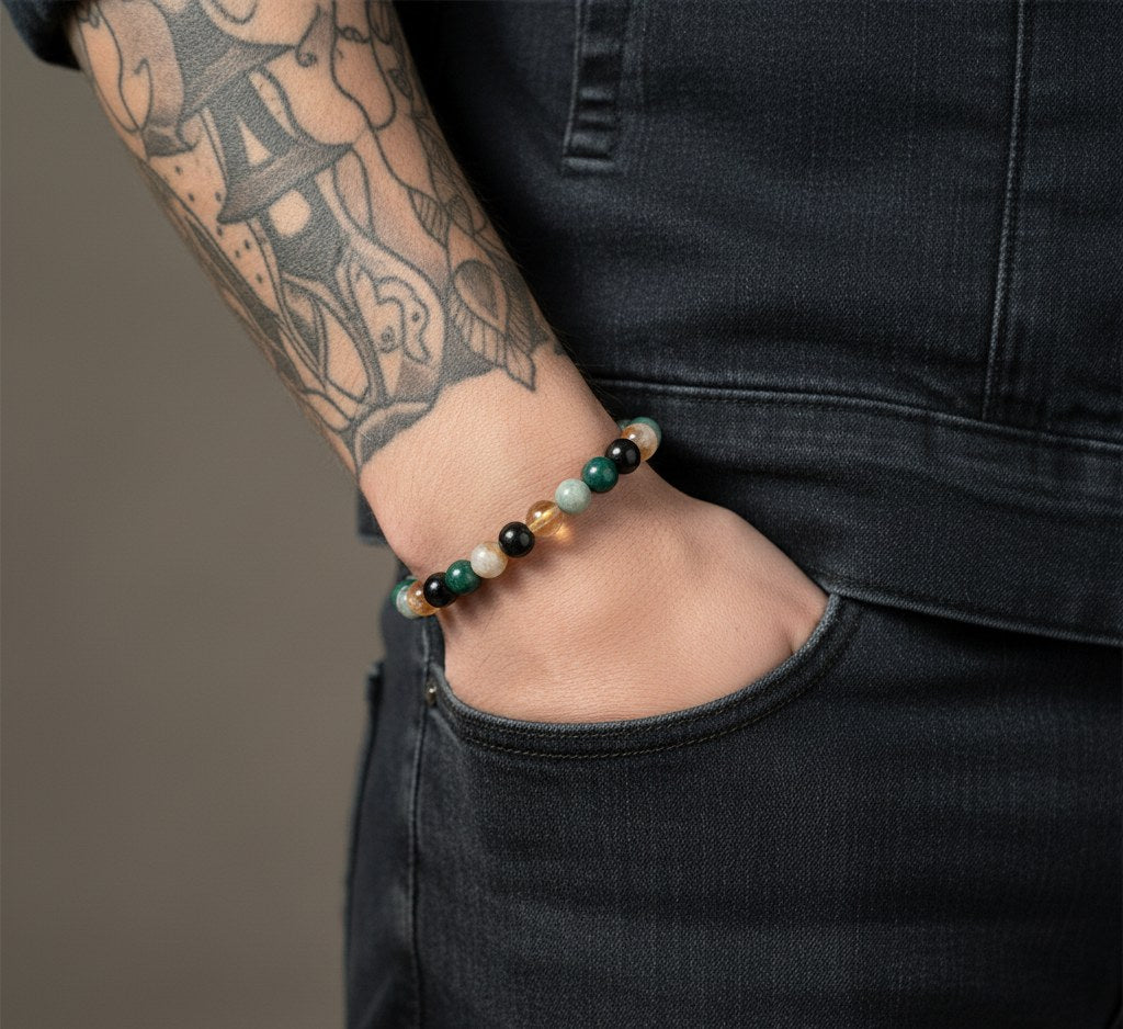 bratara zodia leu cu margele de 8 mm de Citrin, Onix Negru, Jasp Oceanic, Labradorit