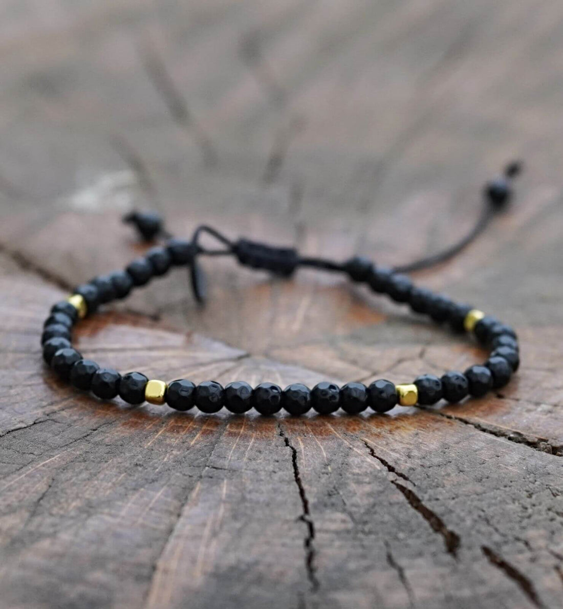 bratara din cristale de onix negru fatetat de 4mm, reglabila