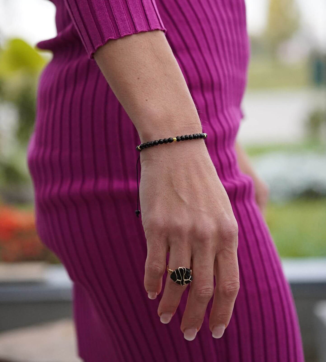 bratara din cristale de onix negru fatetat de 4mm, reglabila