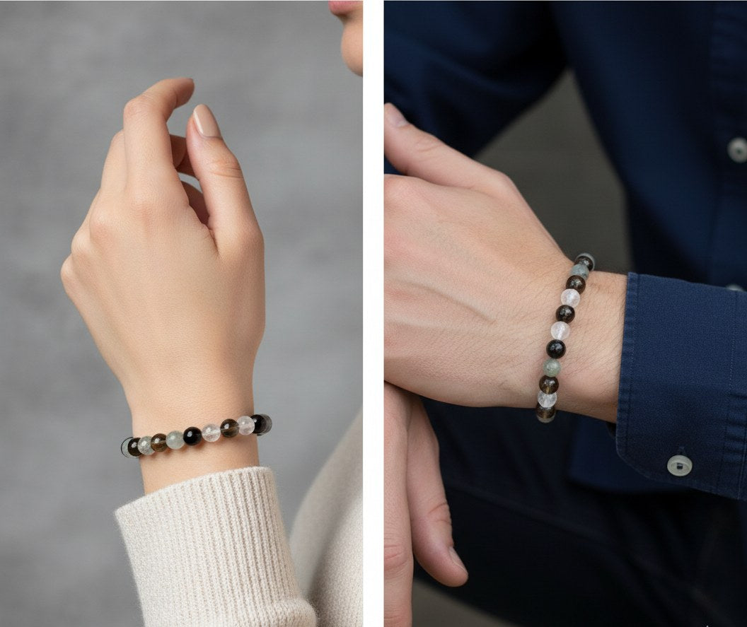 bratara zodia sagetator cu margele de 8 mm de  Labradorit, Cuarț Fumuriu, Obsidian Negru, Cuarț Transparent