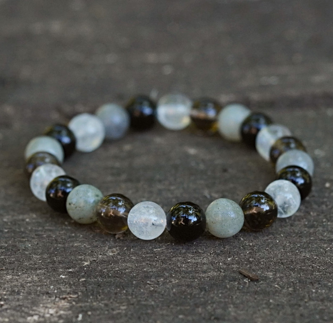 bratara zodia sagetator cu margele de 8 mm de  Labradorit, Cuarț Fumuriu, Obsidian Negru, Cuarț Transparent