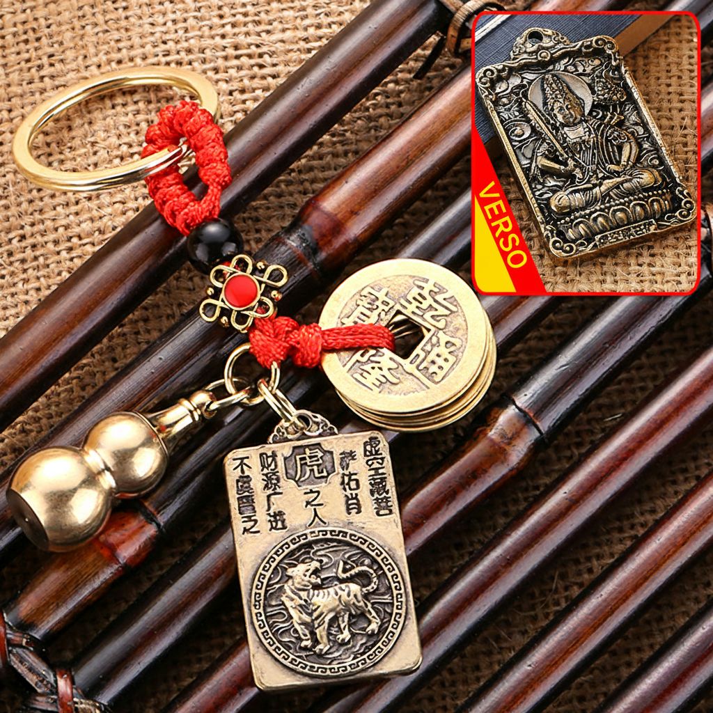 Amuleta Zodia Tigru 2026,  cu Wu Lou si Monede Chinezesti