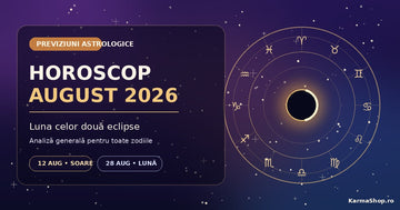 Horoscop august 2026 pentru toate zodiile, cu roata zodiacului și simbolul celor două eclipse