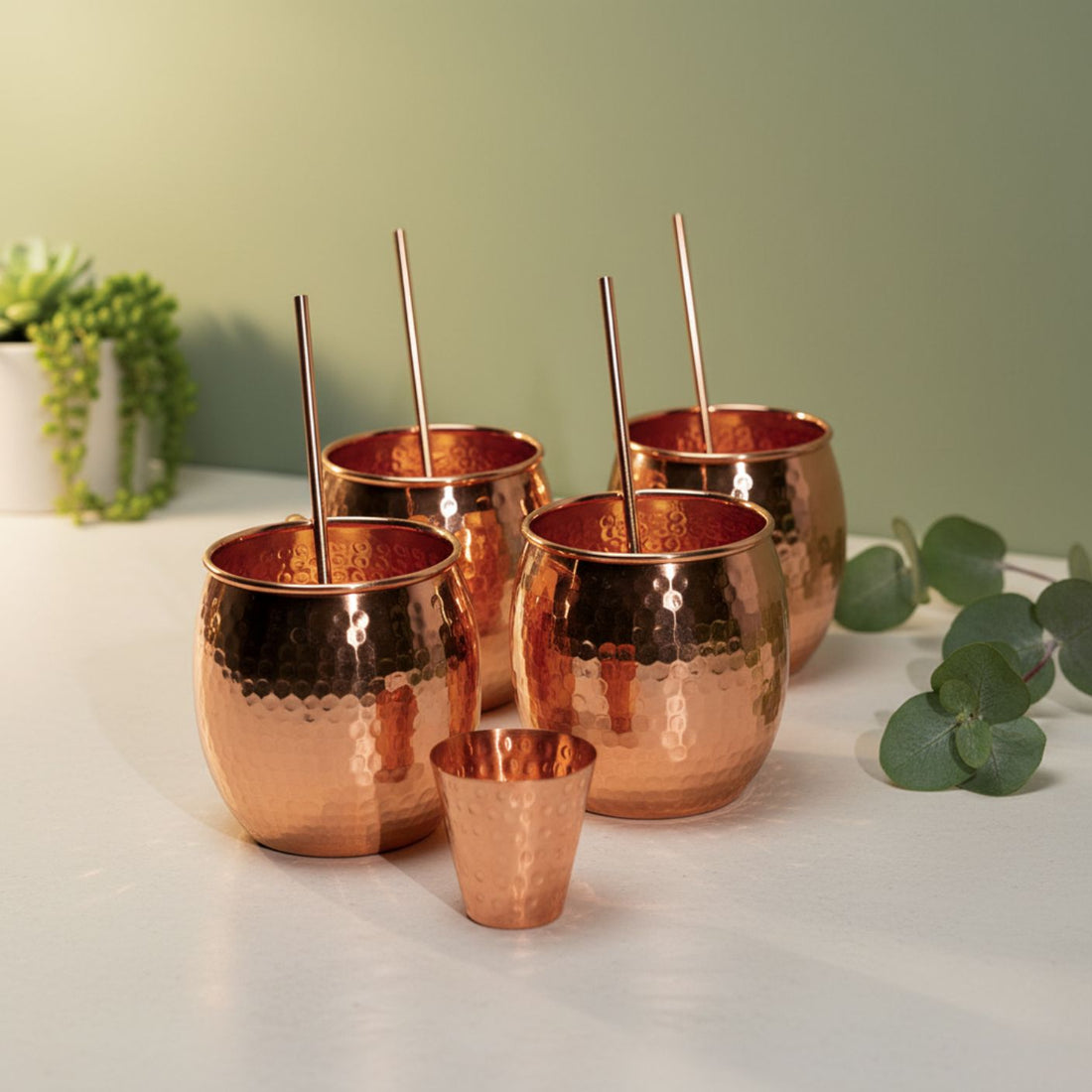 set 4 cani din cupru pur pentru cadou