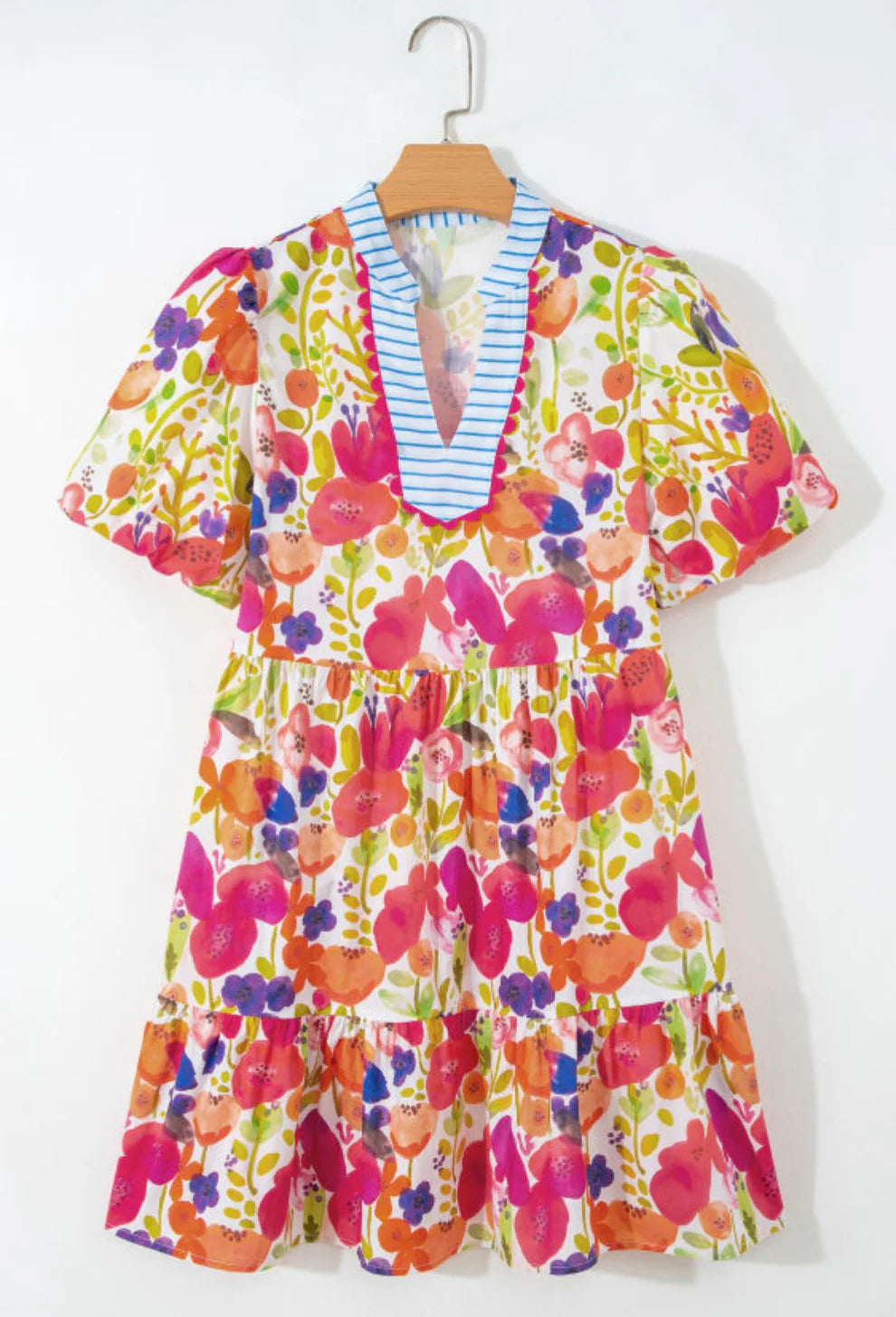 Rochie de vara dama "Julieta", 100% Bumbac, scurta cu croiala babydoll, imprimeu floral, Multicolor
