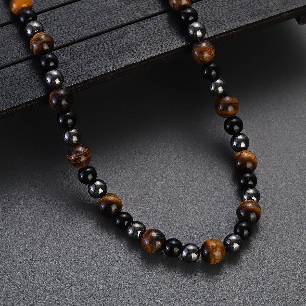 Colier Barbati Tripla Protectie: Hematit, Ochi de Tigru, Onix