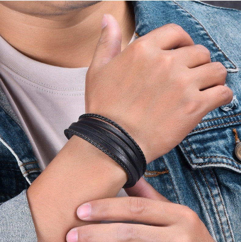 Brățară Piele Naturală, Neagra, Bărbați, Classic Black