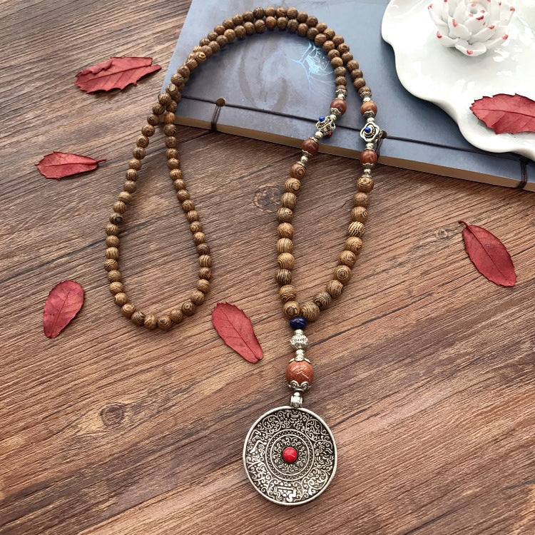 Colier Tibetan Unisex din Lemn cu Pandantiv Mandala , Talisman de Protecție