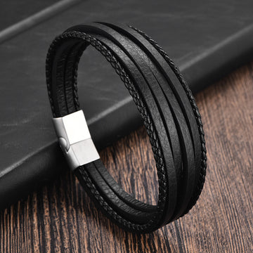 Brățară Piele Naturală, Neagra, Bărbați, Classic Black