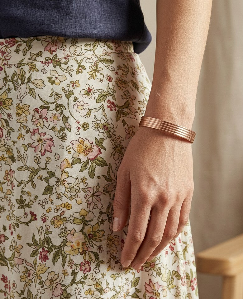 Brațară  Cupru Pur cu Magneți Neodim, Model "Symmetry", Reglabilă, Unisex, Design Striat