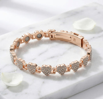 Bratara Cupru Magnetica "Lucky Heart", Rose Gold, Dama, 22 cm, Ajustabila