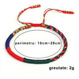 Brățară Tibetană „Cele 5 Elemente”, Șnur Multicolor — schemă cu dimensiuni și greutate.