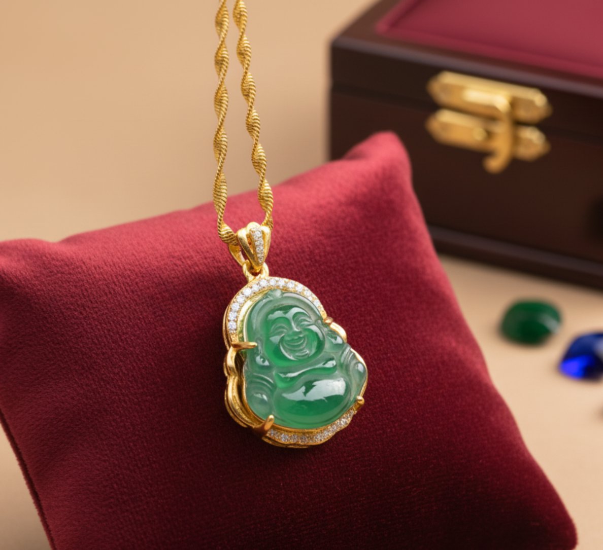 Lantic cu Pandantiv Buddha din Calcedonie Verde