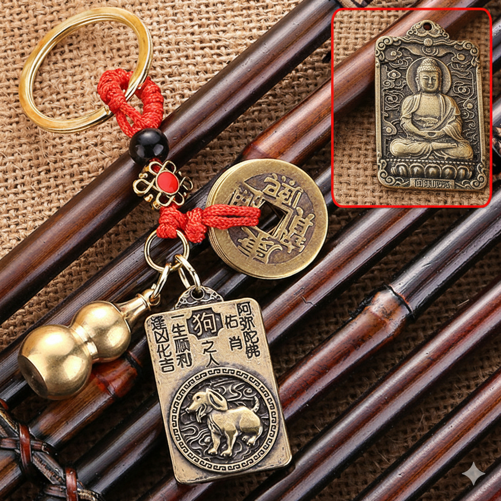 Amuleta Zodia Caine 2026 cu Wu Lou si Monede Chinezesti