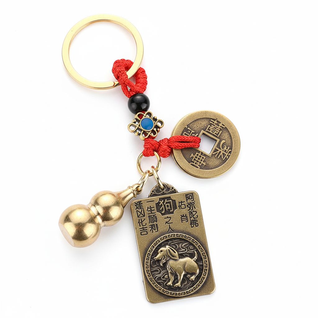 Amuleta Zodia Caine 2026 cu Wu Lou si Monede Chinezesti