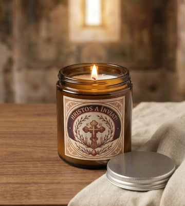 Candelă de Înviere „Pacea Căminului” – Mireasmă de Lavandă și Geranium, Plămădită din Ceară Pură pentru Lumina Sfântă