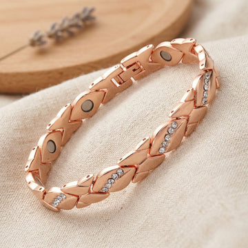Brățară Cupru Magnetică "Celestia" Rose Gold, Damă, Cristale Premium, Magnetoterapie Integrală, , Include DISPOZITIV AJUSTARE GRATUIT