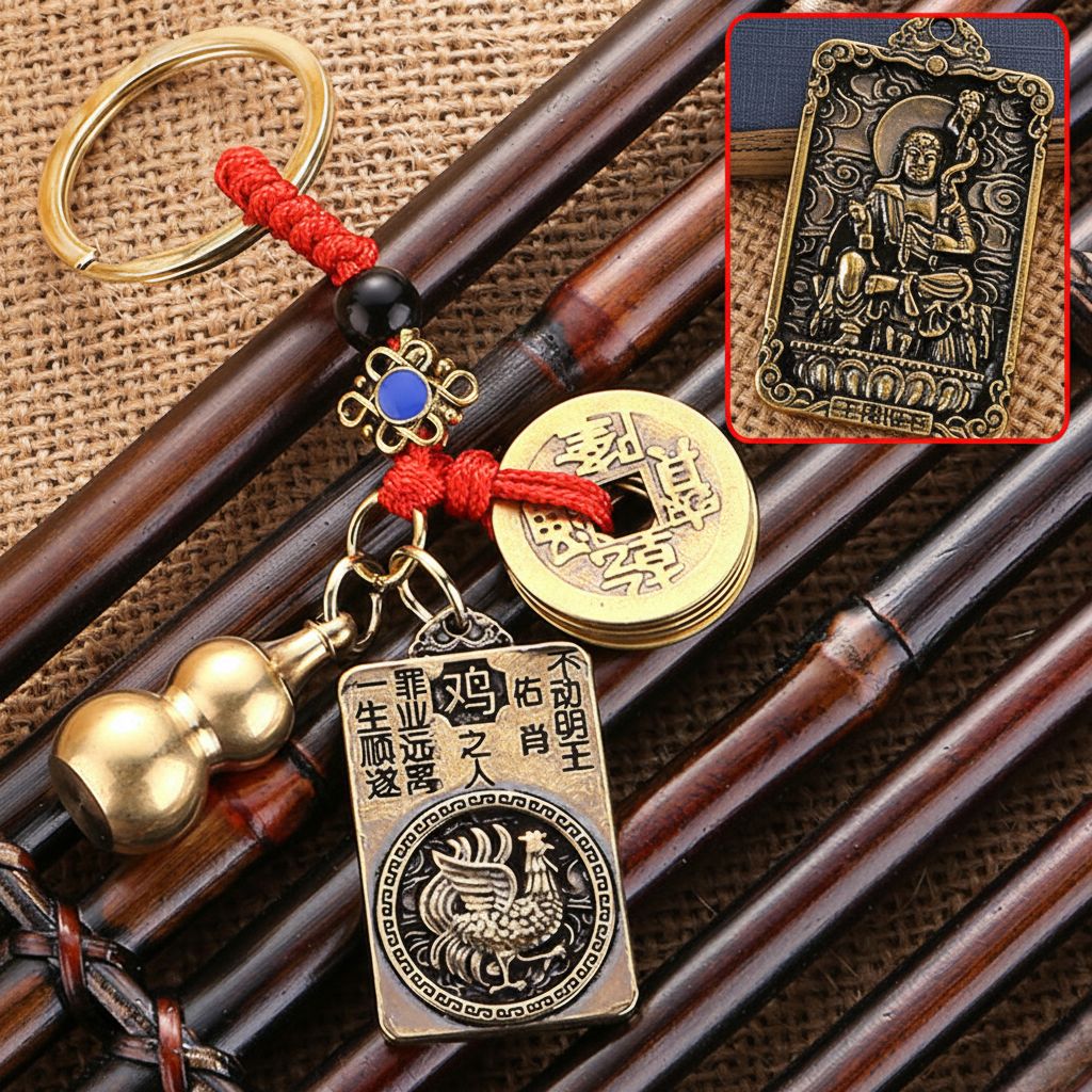 Amuleta Zodia Cocos 2026 cu Wu Lou si Monede Chinezesti