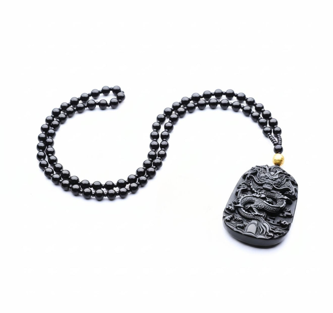 Forța Dragonului - colier din obsidian negru pentru protectie