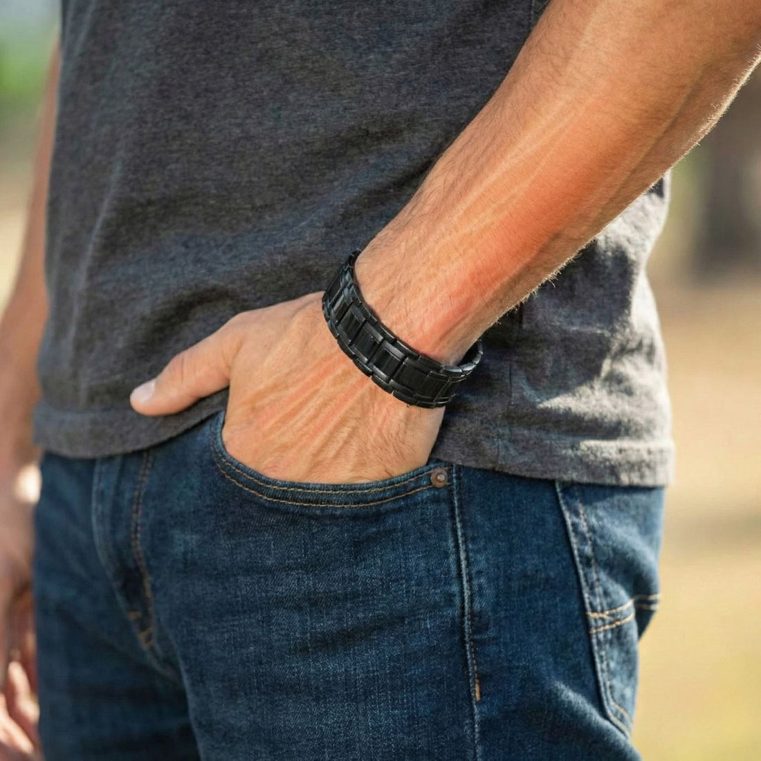 Bratara Magnetica Terapeutica - Full Magnetic Black, Otel Inoxidabil , cu Magneti Neodim Puternici