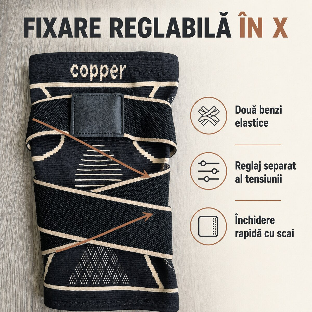 Două benzi elastice pentru fixarea reglabilă în X
