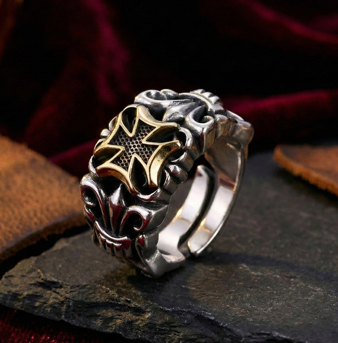 inel cu cruce pentru barbati, stil biker, rock