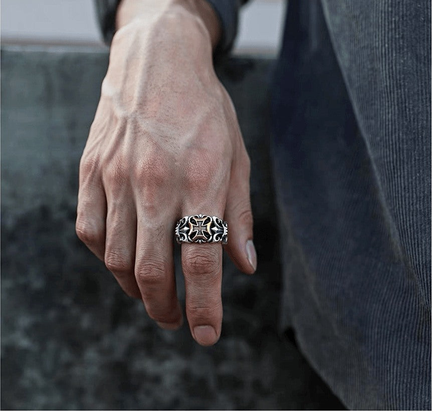 inel cu cruce pentru barbati, stil biker, rock