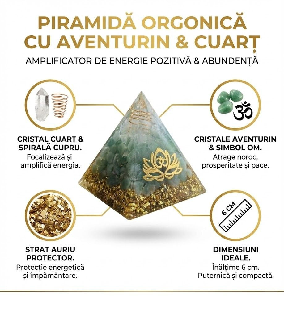 piramida orgonica cu cristale de aventurin verde