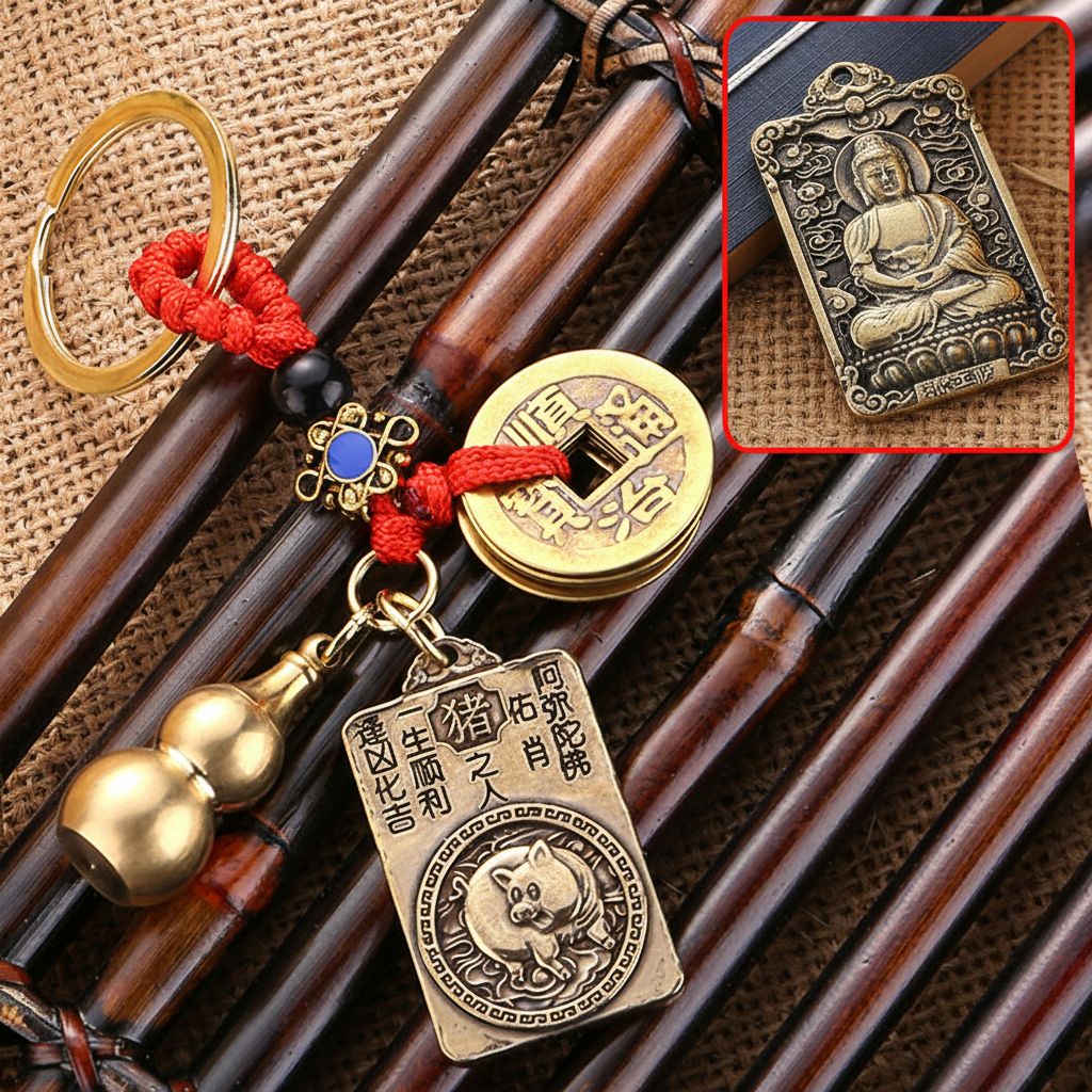 Amuleta Zodia Mistret 2026 cu Wu Lou si Monede Chinezesti