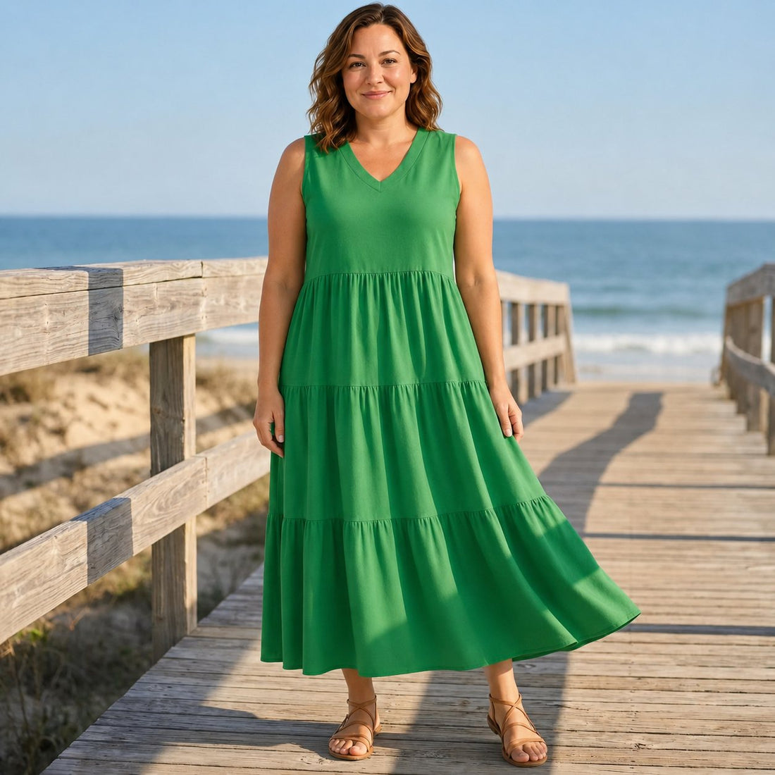 Rochie casual dama "Olivia", stil Boho, 100% Vascoza, Verde Smarald