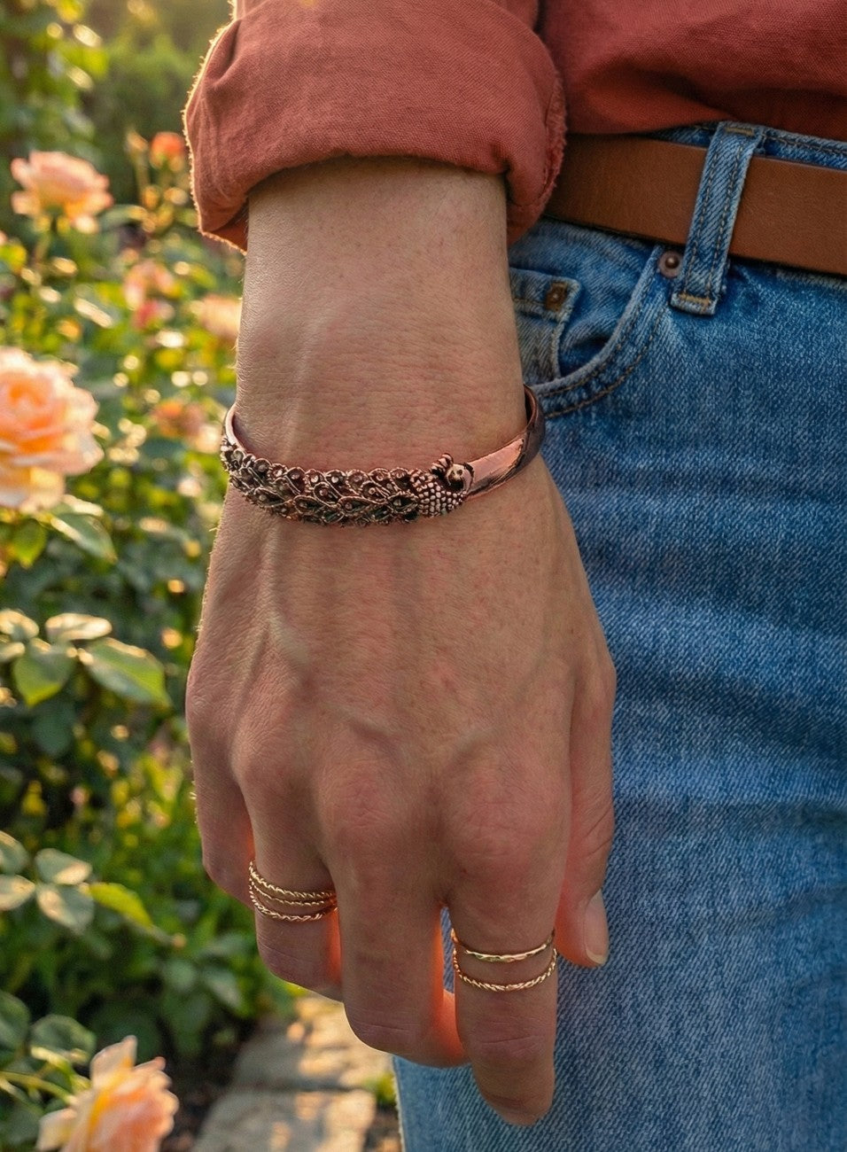 Brățară Terapeutică "Mayura" – Dansul Păunului din Cupru  cu Magneți pentru Echilibrare Energetică