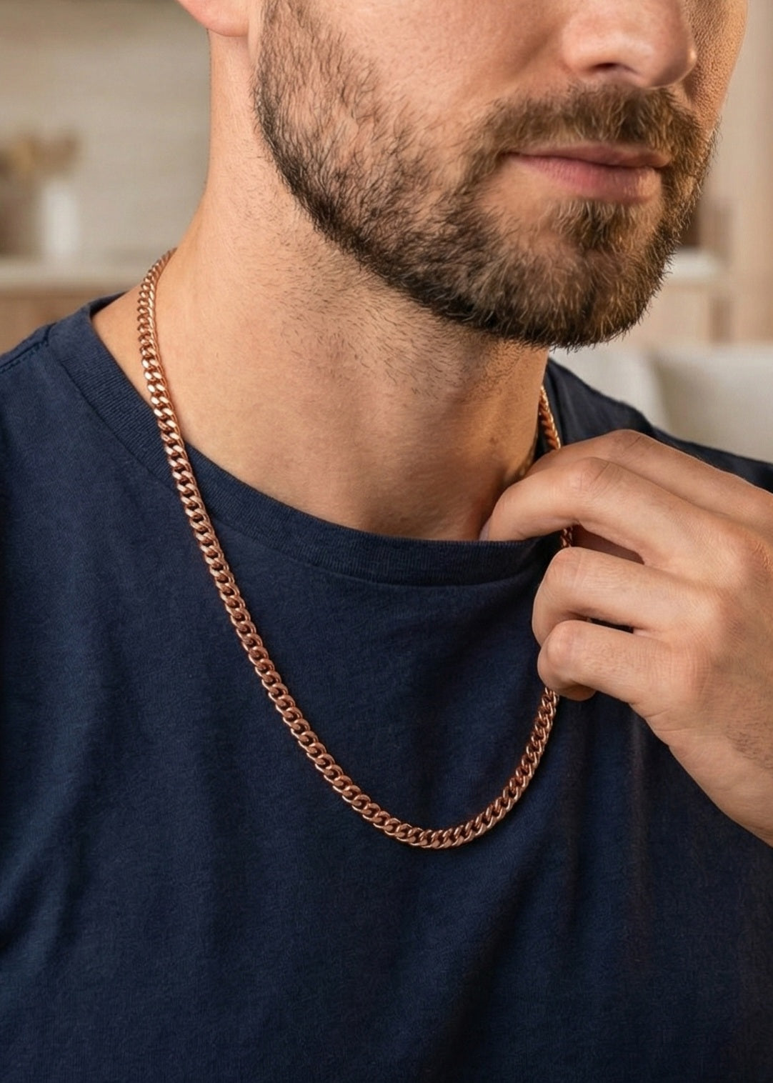 lant cuban din cupru pur pentru barbati