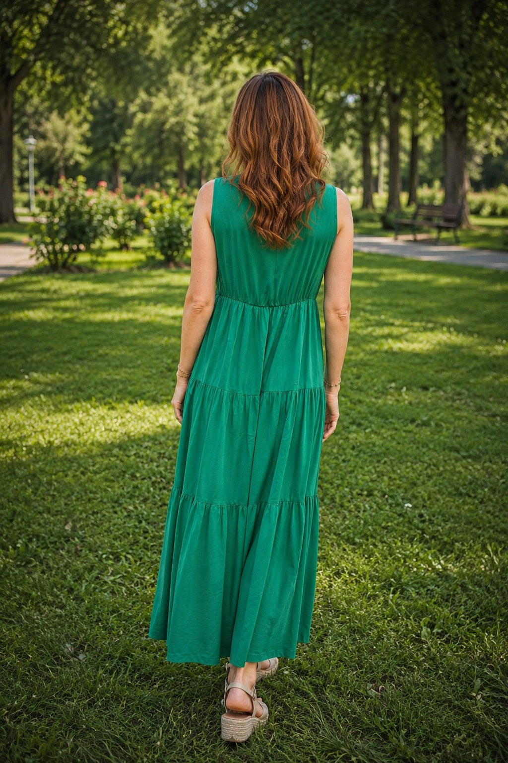 Rochie casual dama "Olivia", stil Boho, 100% Vascoza, Verde Smarald