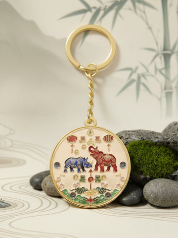 Amuleta Protecție 2026 cu Rinocer și Elefant