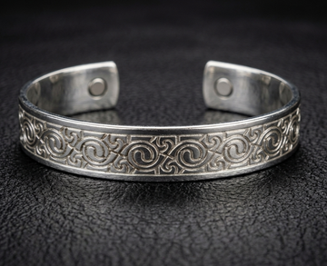 Brățară Magnetică Unisex "Celtic Storm", Bază din Cupru, Finisaj Argintiu Antichizat, Ajustabilă, Import India