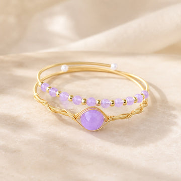 Brățară Bangle „Zenith” cu Ametist Lavandă, Finisaj Auriu, Design Reglabil pe Două Rânduri