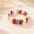 Brățară elastică damă din pietre semiprețioase multicolore, cu mărgele fațetate din cuarț roz, aventurin verde, ametist, ochi de tigru, jasp roșu și cuarț alb