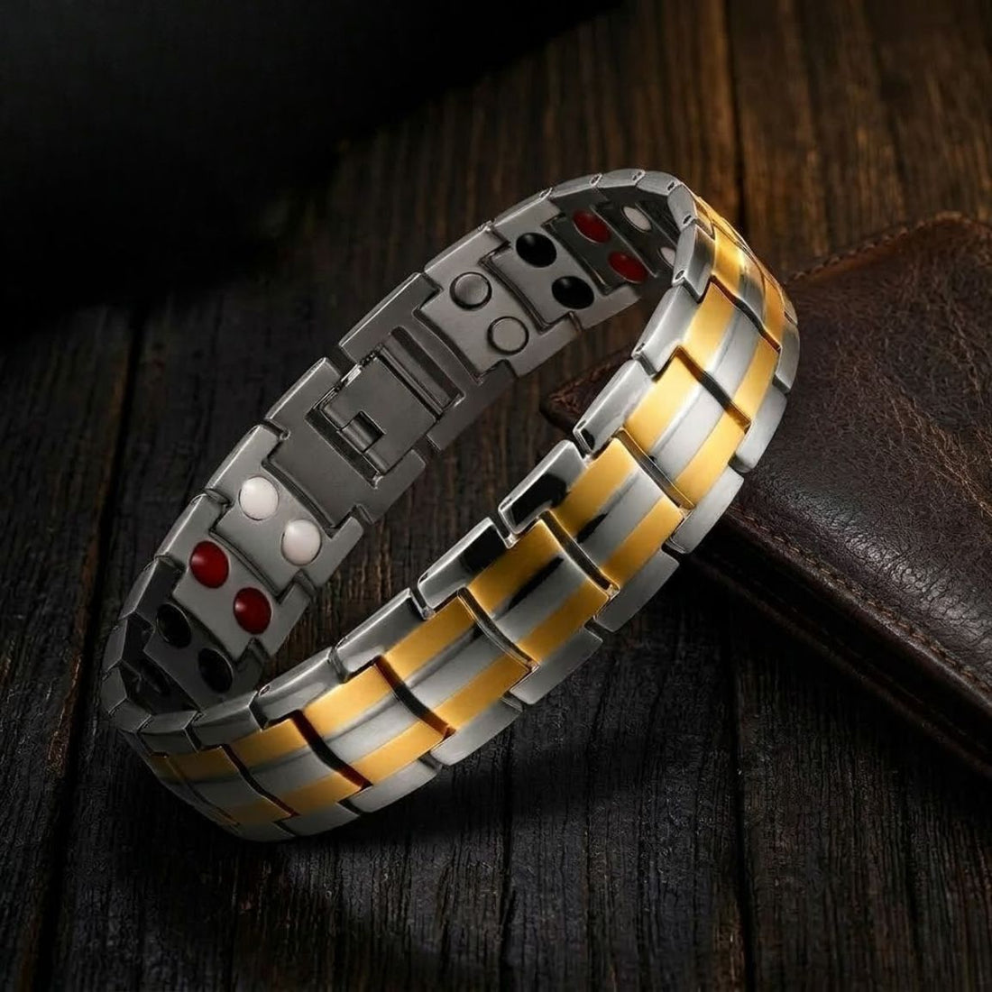 Detaliu sistem quad-element bratara magnetica – magnet neodym, germaniu, ioni negativi, infrarosu