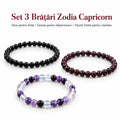 Set 3 brățări Zodia Capricorn – Onix, Granat și Fluorit Violet